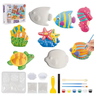 Image de Kit de moulage et de peinture de créatures marines, comprenant 6 modèles pour enfants à partir de 6 ans