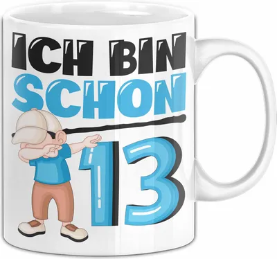 Produktbild von 13. Geburtstag Geschenk Tasse Becher Jungs Dab Geburtstagsgeschenk Ich Bin Schon 13 Teenager (Weiß)