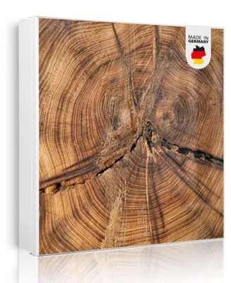 Produktbild von banjado Schlüsselkasten aus Metall, 30x30cm groß mit 32 Haken, als Magnettafel nutzbar, Korpus weiß, Anschlag links, Jahresringe [SKGW2 11997]