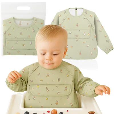 Imagen del producto de Baberos con mangas, impermeables, para bebés de 6 a 36 meses, ideales para la alimentación