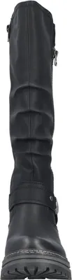 A studio shot of a black boot.