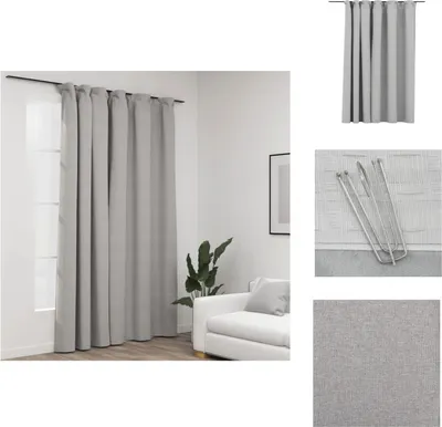 Image de vidaXL Rideau occultant avec crochets aspect lin gris 290x245 cm - Rideaux et voilages