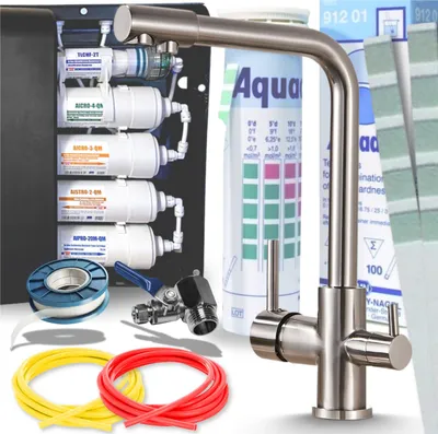 Immagine prodotto di Rubinetto da cucina Ari a 3 vie, con collegamento filtro acqua, beccuccio girevole 360 gradi, inox satinato