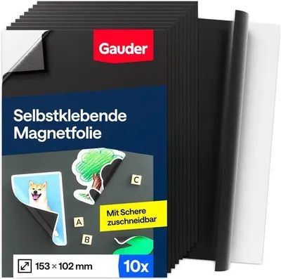 Produktbild von Kleebare Magnetfolie - Knipbare Magnetfolie für Fotos, Bastelprojekte und Tafeln - Schwarze Magnetfolie für Zuhause, Schule und Büro (10 Stücke - 153 x 102 mm)