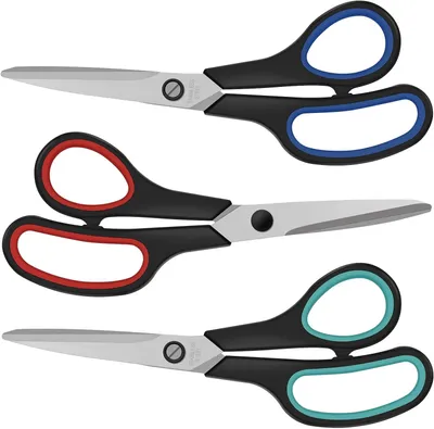 Produktbild von 3-teiliges Set bestehend aus Haushaltsschere, Küchenschere und Stoffschere, aus Edelstahl, 20,2 cm, schwarz, extra scharfe Klinge, rostfrei, robuster Kunststoffgriff