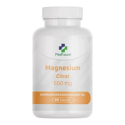Produktbild von Magnesiumcitrat 650 mg - Hochdosiertes Magnesium 100 mg - 60 Kapseln - Magnesium Citrate für Muskel- und Nervenfunktion - Unterstützung des Energiesto