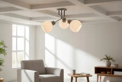 Produktbild von Euro-Lamp Deckenleuchte Orion 3, Satinschirm, weiß gestreift, 3 x 60W, Hersteller