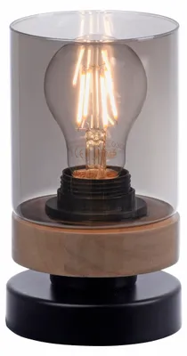 Image de Lampe de table, bois, verre fumé H 18 cm