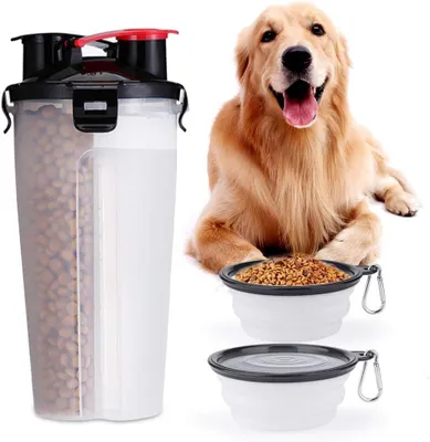 Hunde-Trinkflasche 2-in-1, BPA-frei, 350 ml + 250 g, faltbar