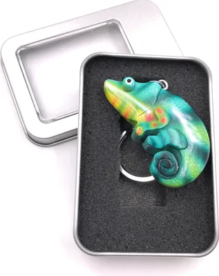 Image de Porte-clés bois caméléons reptile pendentif en boîte cadeau