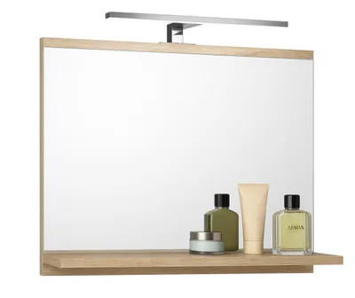 Produktbild von Badspiegel mit 1 Ablage Badezimmerspiegel Spiegel Regal Wandspiegel Hängespiegel Badmöbel Spiegel Flurspiegel für Schlafzimmer Sonoma Eiche 60X50 LED