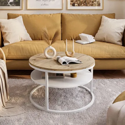 Produktbild von Runder Couchtisch CIRI mit Ablage Eiche Artisan Wotan Stirling