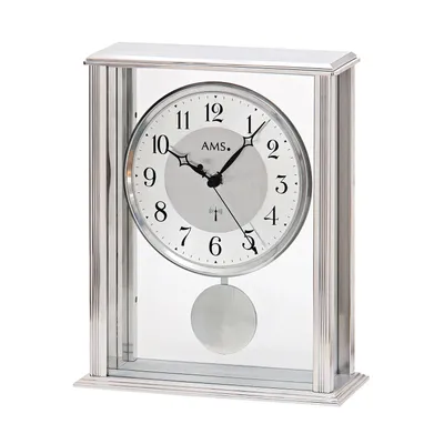 Produktbild von AMS 5190 Tischuhr Funk Funktischuhr mit Pendel silbern modern mit Glas Pendeluhr