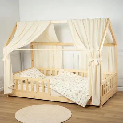 Produktbild von Doppel Bettbaldachin für Hausbett aus - 130x420 cm - Ecru | by SEVIRA KIDS