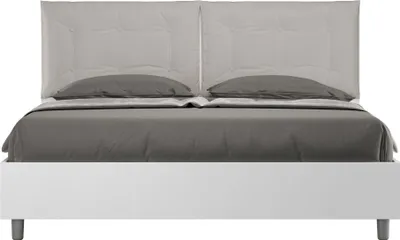 Produktbild von ITYHOME - Bett mit Lattenrost 160x200 Esche weiß Kopfteilkissen mit Kunstlederbezug Taubengrau Egos Annalisa
