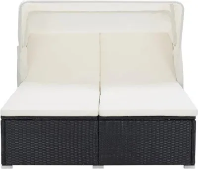 Obrázok produktu pre vidaXL Lehátko pre 2 osoby s vankúšom Poly Rattan Black