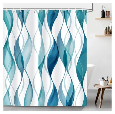 Produktbild von Duschvorhang 180 x 180 cm Wasserdicht Anti-Schimmel Gestreift Polyester Waschbar Teal