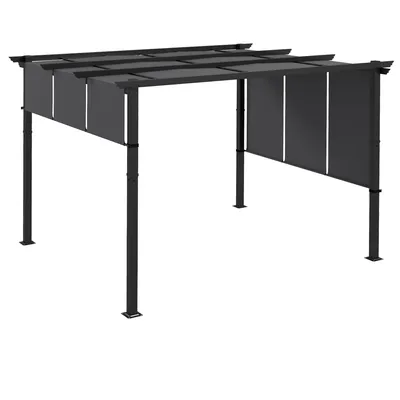 Produktbild von Pergola 3 x 3,5 m mit 3-teiligem Schiebedach, Terrassenüberdachung Dunkelgrau, Stahlgestell wetterfest, Sonnenschutz inkl. Befestigungsmaterial
