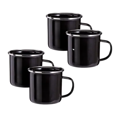 Produktbild von 4er Set Emaille Becher 350 ml Schwarz mit Griff Tasse Camping Kaffee Tee Kaffeebecher Kaffeetasse
