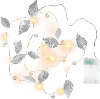 Zdjęcie produktu dla Oświetlenie perełki i srebrne listki, 20 diod LED, ciepła bi