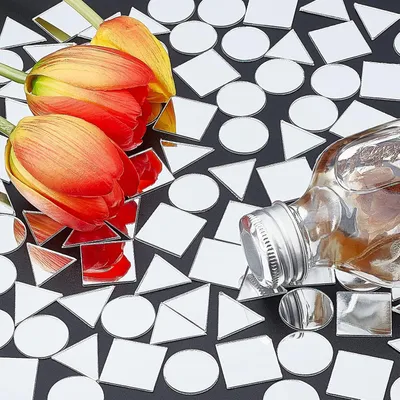 Produktbild von 150 Stück 3 Formen Bastelspiegel - Fliesen Glas Spiegel Mosaikfliesen - Selbstklebende Wandsticker für kreative Dekoration