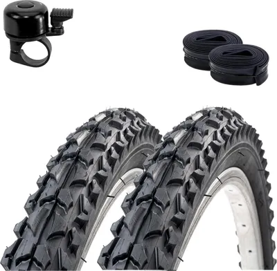 Produktbild von 2 x Roverstone 26" Fahrradreifen Fahrradmantel schwarz 57-559 (26x2,125) + 2 Schläuche AV inkl. Fahrradklingel