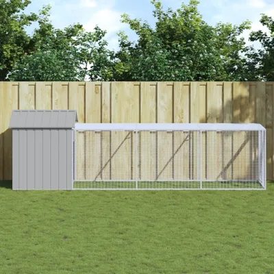 Zdjęcie produktu dla VidaXL Kurnik z wybiegiem 117x405x123 cm stalowy jasnoszary
