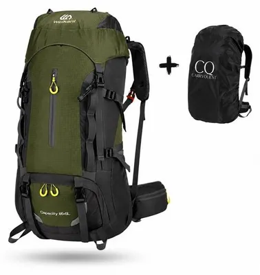 Image de Sac à dos de randonnée CarryQuest® 70L, imperméable, avec housse de pluie en nylon, couleur verte