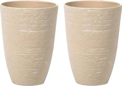 Produktbild von BELIANI Blumenkübel 2er Set Beige Steingemisch und Glasfaser 35 x 35 x 50 cm mit Schlanker Form Modernes Design Garten Balkon Innen- und Außenbereich