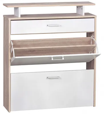 Produktbild von FineBuy Schuhkipper Holz 80x95x24 cm Modern Sonoma Eiche Schuhregal Schuhkipper Schmal Schuhschrank Schuhaufbewahrung mit Schublade Flurschrank