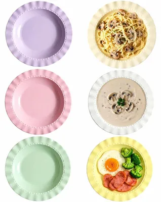 Produktbild von Omgoods – Set mit 6 wiederverwendbaren Kunststofftellern – Bunte, tiefen Teller für Pasta und Salate