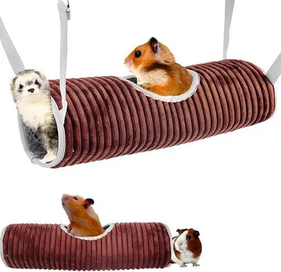 Image de Petit hamac pour animaux, abri douillet, cochon d'Inde, chinchilla, tunnel, marron