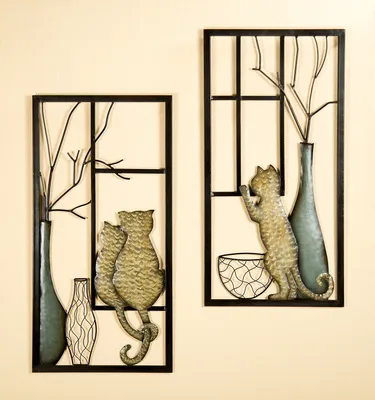 Image de Gilde Wandrelief, rechteckig, "Pawlette", Katzenmotiv, Metall, braun, L. 2.5 cm, B. 40 cm, H. 80 cm 68817 4009079688177 2 Stück (2-fach sortiert)