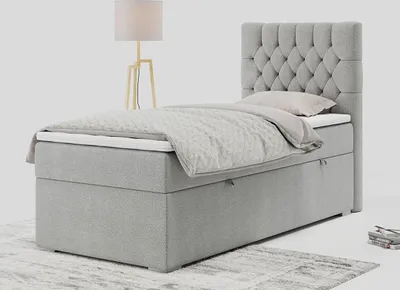 Produktbild von Einzelbett - Boxspringbett 90x200 mit Bettkasten und Matratzentopper - PERA 90 - rechts - Hellgrau - H3
