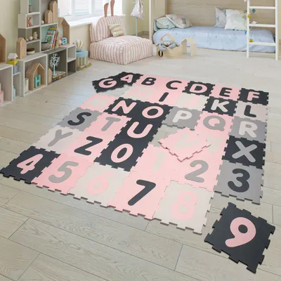 Produktbild von TT Home Spielmatte Puzzlematte Kindermatte Schaumstoff Buchstaben Zahlen 36 Puzzleteile Größe 32x32 cm x 36 Stück