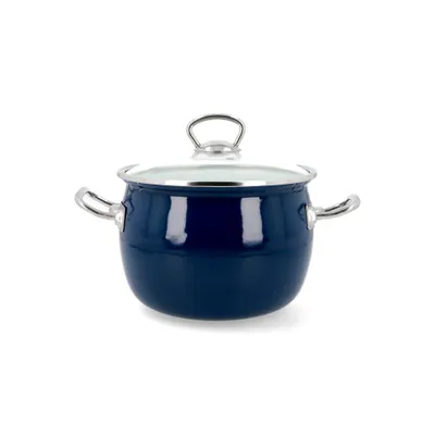 Produktbild von Kuketo | Emaille Kochtopf Set 8-teilig Dunkelblau Mit Deckeln – Induktionsgeeignet, Robust & Hygienisch – Für Suppen, Pasta, Eintöpfe & Familienküche