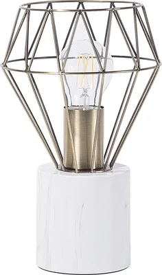 Image de BELIANI Lampe à poser métal doré 28 cm ampoule aspect diamant lampe à abat-jour aspect marbre et design moderne