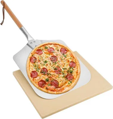 Produktbild von Famanu Pizzastein mit Holz-Pizzaschaufel - für Ofen und Grill