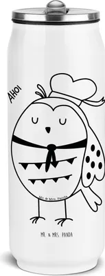 Produktbild von Mr. & Mrs. Panda Trinkflasche Eule Matrose - Weiß - Geschenk, Thermoflasche, Ehe, Thermosflasche, Kapitän, Edelstahlflasche, Wasserflasche, Owl, sport, Hochzeitstag
