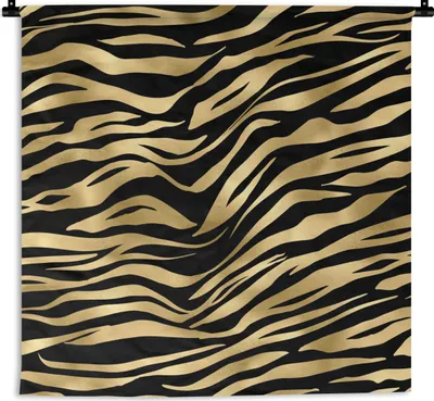 Produktbild von MuchoWow® Wandteppich Wandbehang Muster - Zebra - Gold 150x150 cm Tapisserie Dekoration Wandtuch - Wohnaccessoires - Modernes