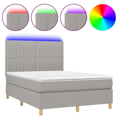Produktbild von vidaXL Boxspringbett mit Matratze & LED Hellgrau 140x200 cm Stoff