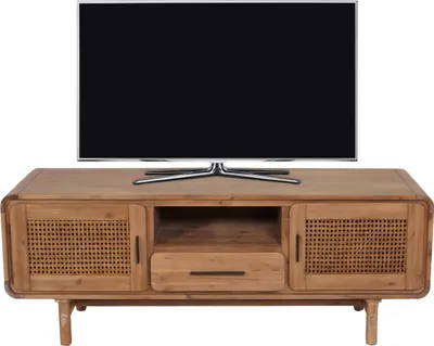 Produktbild von TV-Rack MCW-M47, Fernsehtisch Lowboard Kommode, Staufächer Schublade, Rattan Akazie Massiv-Holz gebeizt 160cm 32kg