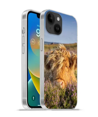 Produktbild von MuchoWow® Handyhülle Schutzhülle Hülle für Apple iPhone 14 - Softcase Schottische Highlander - Heide - Gras - Tiere Silikon Softcase Handy Hülle - Mobiltelefonhülle