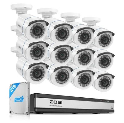 Imagen del producto de Kit de cámaras de seguridad: 12 cámaras cableadas de 1080p, grabador DVR de 4TB, resistentes al agua y con visión nocturna, para uso interior y exterior