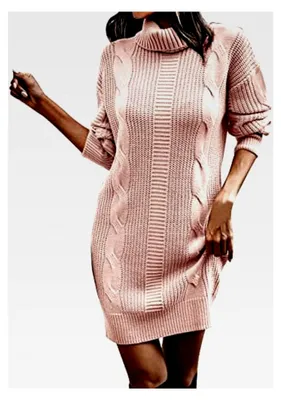 Produktbild von Strickkleid für Damen, elegantes Winterkleid in A-Linie, Minikleid, Tunikakleid, warme Strickmode, bequem und weich, Pulloverkleid mit Rundhalsausschnitt