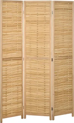 Image de Séparation de pièce - Paravent - 3 panneaux - Pliable - Style rustique - 120 x 1,8 x 170 cm - Naturel