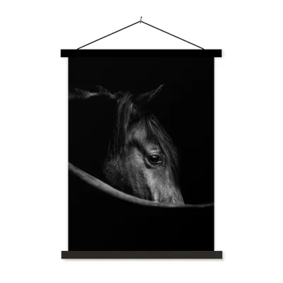 Produktbild von MuchoWow® Textilposter Pferde - Porträt - Schwarz - Tiere 90x120 cm mit schwarzem Rahmen - Dekoration