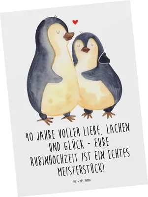 Produktbild von Mr. & Mrs. Panda Postkarte 40. Hochzeitstag Rubinhochzeit - Weiß - Geschenk, Heiraten, bildkarte, Ansichtskarten, Postkarten, Liebe, Geschenke, Heirat, bedingungslose