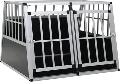 Produktbild von Hundetransportbox, Doppeltür Design, 94 x 88 x 69 cm, Aluminium und MDF, für sicheren und komfortablen Transport im Auto