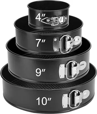 Produktbild von Springform, Set mit 4 Stück, Ø11/18/23/26cm, Backform, Profi-Kuchenform, rund, und Backutensilien, abnehmbarer Boden, antihaftbeschichtet, leakfest, verstellbar, Pizza und Quiches, Kohlenstoffstahl